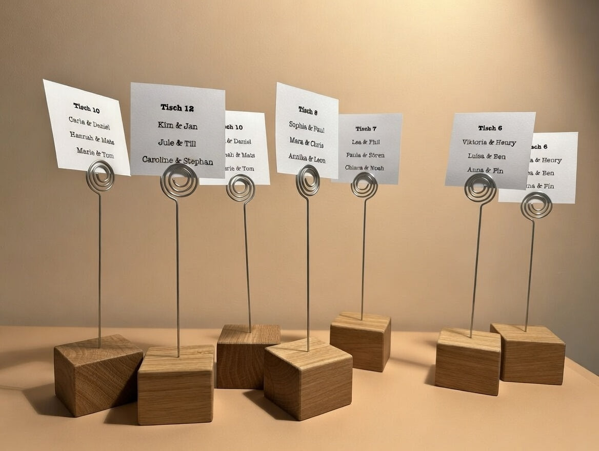 Fotoständer aus Eiche, handgemacht. Ideal als Bilder- & Kartenhalter – Einzigartiger Clip, perfektes Geschenk.