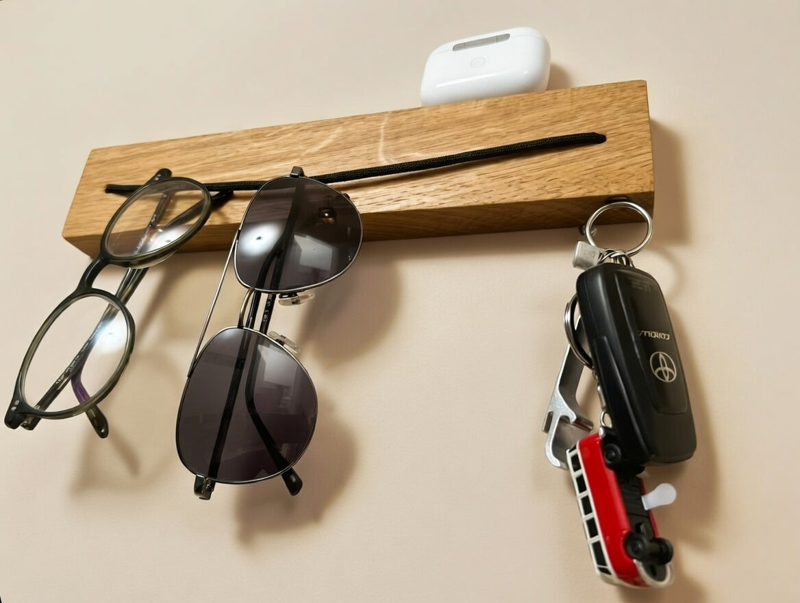 Brillenhalter aus Eiche mit Magnet-Schlüsselhalter | Sonnenbrillenhalter | Wand Brillenablage Holz | Schlüsselboard Flur | handgemacht