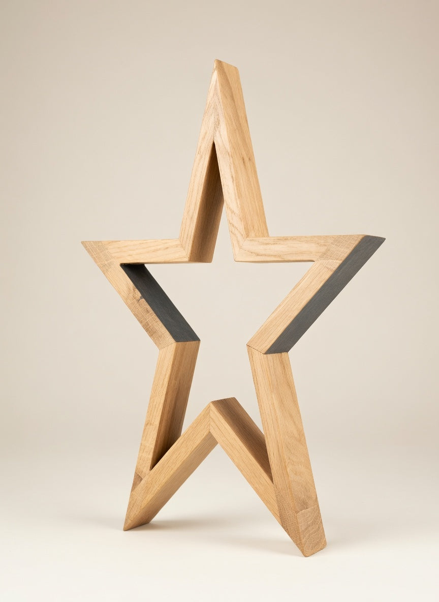 Dekorativer Holzstern aus Massivholz mit abnehmbarer LED Lichterkette im dezenten und zeitlosen Design aus Eiche | Weihnachtsdeko| Stern | Weihnachtsstern