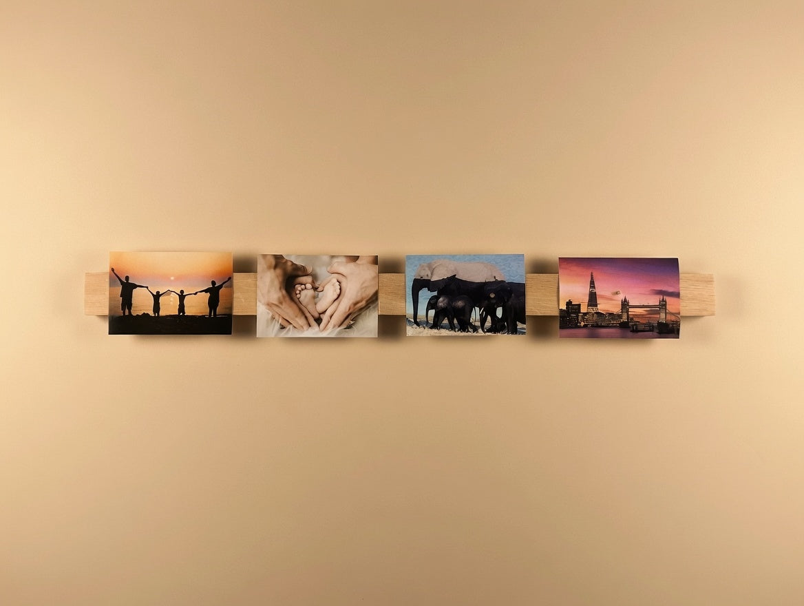 Magnetischer Fotohalter aus Eiche – Magnet Bilderleiste für Fotos & Postkarten – Minimalistische Holz Wanddeko – Magnetischer Bilderrahmen