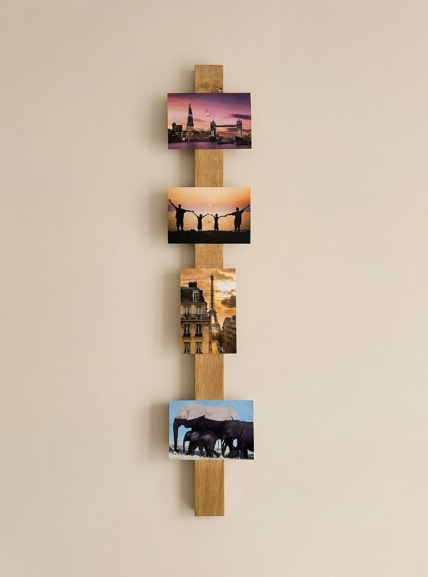 Magnetischer Fotohalter aus Eiche – Magnet Bilderleiste für Fotos & Postkarten – Minimalistische Holz Wanddeko – Magnetischer Bilderrahmen